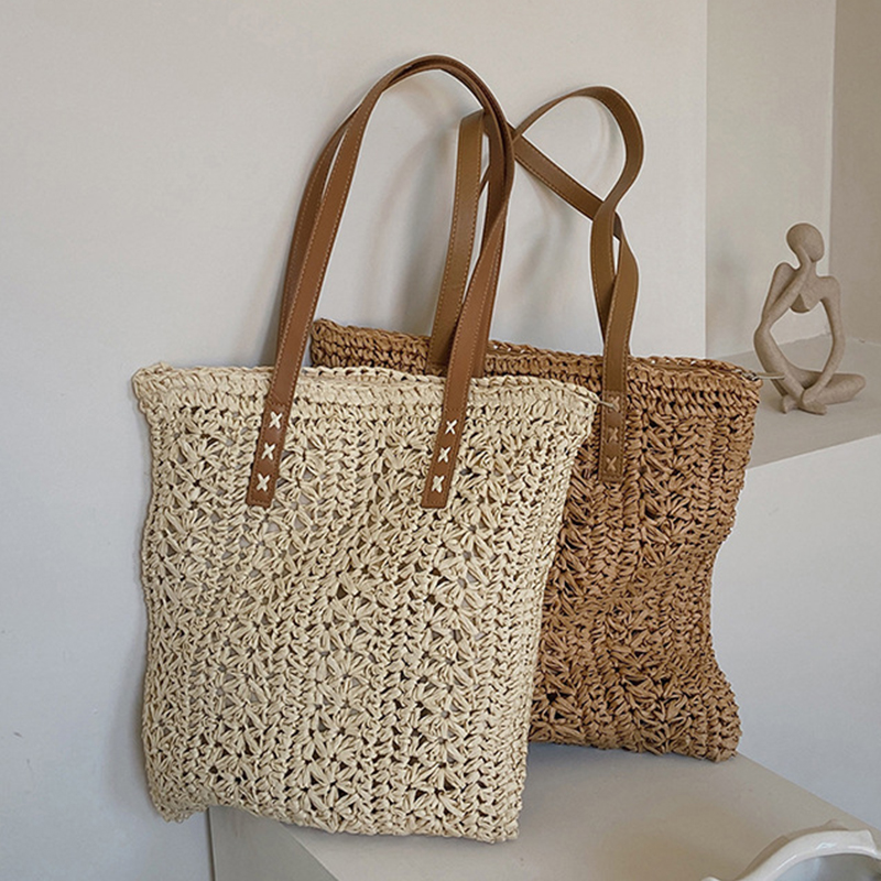 Women'S Raffia Bags - Квадратная полая соломенная пляжная сумка, тканая